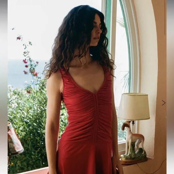 With Jean Red Ruched Bobby Dress - Picture 4 of 6